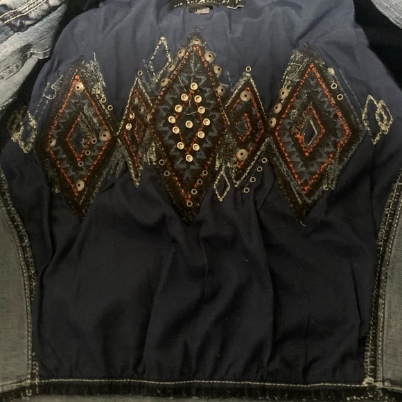 Midnight Velvet Jean Jacket (L) Decorative and Unique, knee length. Gently Used - Picture 7 of 9